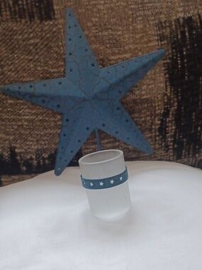 4/$60 PartyLite Blue Star Wall Decor with Frosted Glass Votive Candle Holder